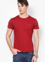 Lee Red Solid Round Neck T-Shirts