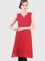 Libas Red Embroidered Kurta