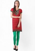 Libas Red Embroidered Kurtas