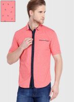 Locomotive Peach Printed Slim Fit Casual Shirt