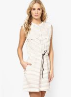 MANGO-Outlet Cream Colored Striped Skater Dress