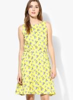 MIAMINX Yellow Colored Printed Skater Dress