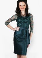 Magnetic Designs Green Colored Embroidered Bodycon Dress