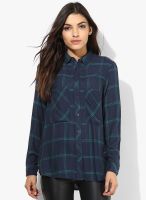 MANGO-Outlet Navy Blue Checked Shirt
