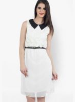 Mineral White Colored Embroidered Skater Dress