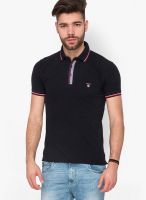 Mufti Navy Blue Solid Polo T-Shirts