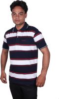 Norwood Striped Men's Polo Neck White, Dark Blue, Red T-Shirt
