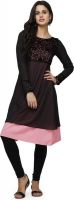 Ojjasvi Self Design Women's Flared Kurta(Black)