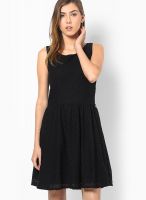 Only Black Colored Solid Skater Dress