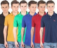 PRO Lapes Solid Men's Polo Neck Multicolor T-Shirt(Pack of 6)