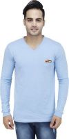 PRO Lapes Solid Men's V-neck Light Blue T-Shirt