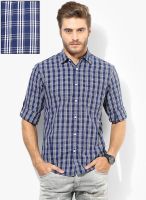 Peter England Blue Checks Regular Fit Casual Shirt