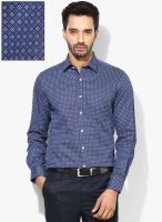 Peter England Blue Printed Slim Fit Formal Shirt