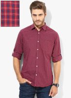 Peter England Red Checks Regular Fit Casual Shirt