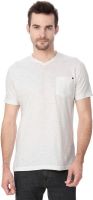 Peter England Solid Men's V-neck White T-Shirt