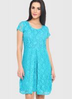 Phenomena Aqua Blue Colored Solid Skater Dress