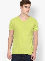 Phosphorus Green Solid V Neck T-Shirt