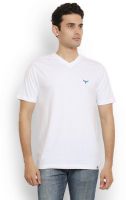 Police Solid Men's V-neck White T-Shirt