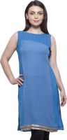 PrettyPataka Party Self Design Women's Kurti(Blue)