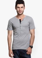 Rigo Grey Solid Henley T-Shirt