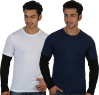 Rigo Solid Men's Round Neck White, Blue T-Shirt(Pack of 2)