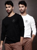 Roadster Solid Men's Round Neck Black T-Shirt(Pack of 2)