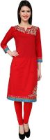 Rumara Casual Embroidered Women's Kurti(Red)
