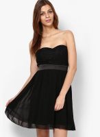 SISTER'S POINT Black Colored Solid Skater Dress