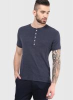Selected Blue Printed Henley T-Shirts