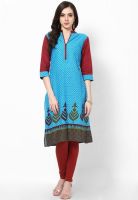 Shree Aqua Blue Printed Kurta