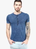 Sisley Blue Solid Henley T-Shirt