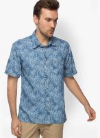 Slub Printed Light Blue Casual Shirt
