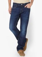 Slub Solid Blue Regular Fit Jeans