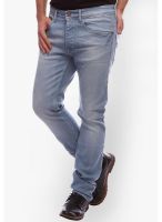 Slub Solid Blue Slim Fit Jeans