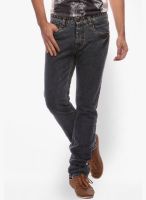 Slub Solid Blue Slim Fit Jeans