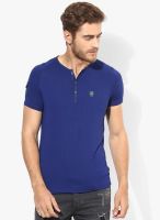 Spykar Blue Solid Henley T-Shirt