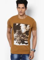 Spykar Camel Round Neck T-Shirt