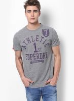 Superdry Grey Solid Round Neck T-Shirts