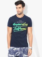 Superdry Navy Blue Printed Round Neck T-Shirts