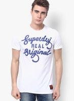 Superdry White Solid Round Neck T-Shirts