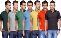 Teesort Solid Men's Polo Neck Multicolor T-Shirt(Pack of 7)