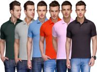 Teesort Solid Men's Polo Neck Multicolor T-Shirt(Pack of 6)
