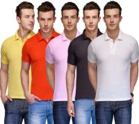 Teesort Solid Men's Polo Neck Multicolor T-Shirt(Pack of 5)