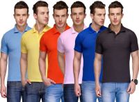 Teesort Solid Men's Polo Neck Multicolor T-Shirt(Pack of 6)