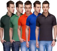 Teesort Solid Men's Polo Neck Multicolor T-Shirt(Pack of 5)