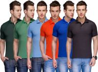 Teesort Solid Men's Polo Neck Multicolor T-Shirt(Pack of 6)