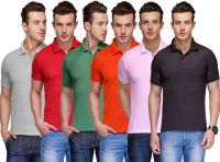 Teesort Solid Men's Polo Neck Multicolor T-Shirt(Pack of 6)