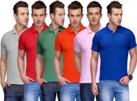 Teesort Solid Men's Polo Neck Multicolor T-Shirt(Pack of 6)