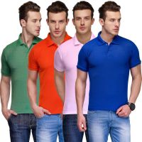 Teesort Solid Men's Polo Neck Multicolor T-Shirt(Pack of 4)