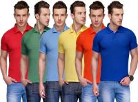 Teesort Solid Men's Polo Neck Multicolor T-Shirt(Pack of 6)